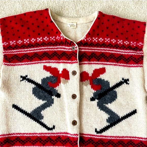 VINTAGE Oversized Wool Knit Downhill Ski Novelty Cardigan Medium - Picture 4 of 8